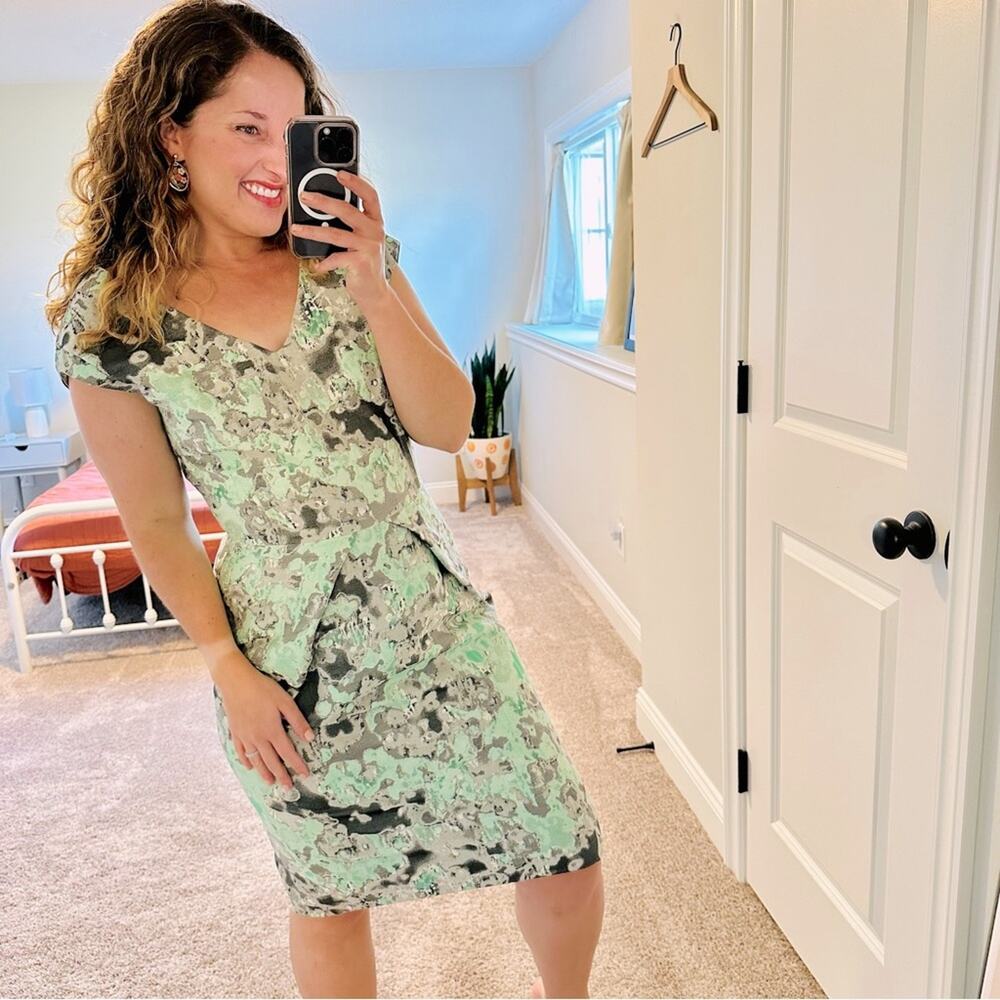 Lela Rose Blue Green Jacquard Printed Mini Dress Small